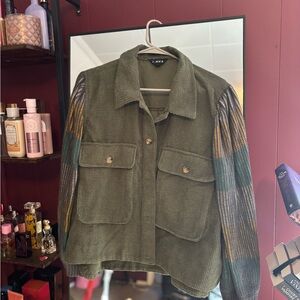 J.NNA Green Corduroy Jacket with Colorful Sleeves